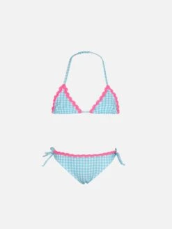 MC2 Saint Barth Girl Triangle Bikini With Light Blue Gingham Print