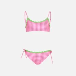 MC2 Saint Barth Girl Bralette Bikini With White And Fuchsia Vichy Pattern