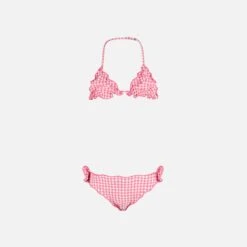 MC2 Saint Barth Girl Triangle Bikini With Pink Gingham Print