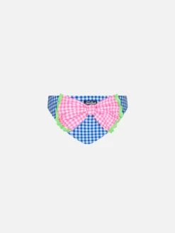 MC2 Saint Barth Girl Swim Briefs With White And Bluette Vichy Print