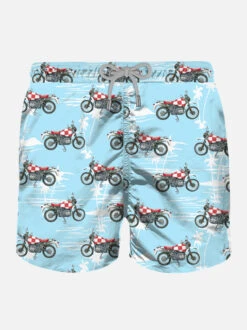 MC2 Saint Barth Man Light Fabric Swim Shorts With Motorbike Print