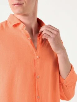 Alternative view of MC2 Saint Barth Man Fluo Orange Linen Pamplona Shirt