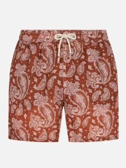 MC2 Saint Barth Man Linen Swim Shorts With Paisley Print