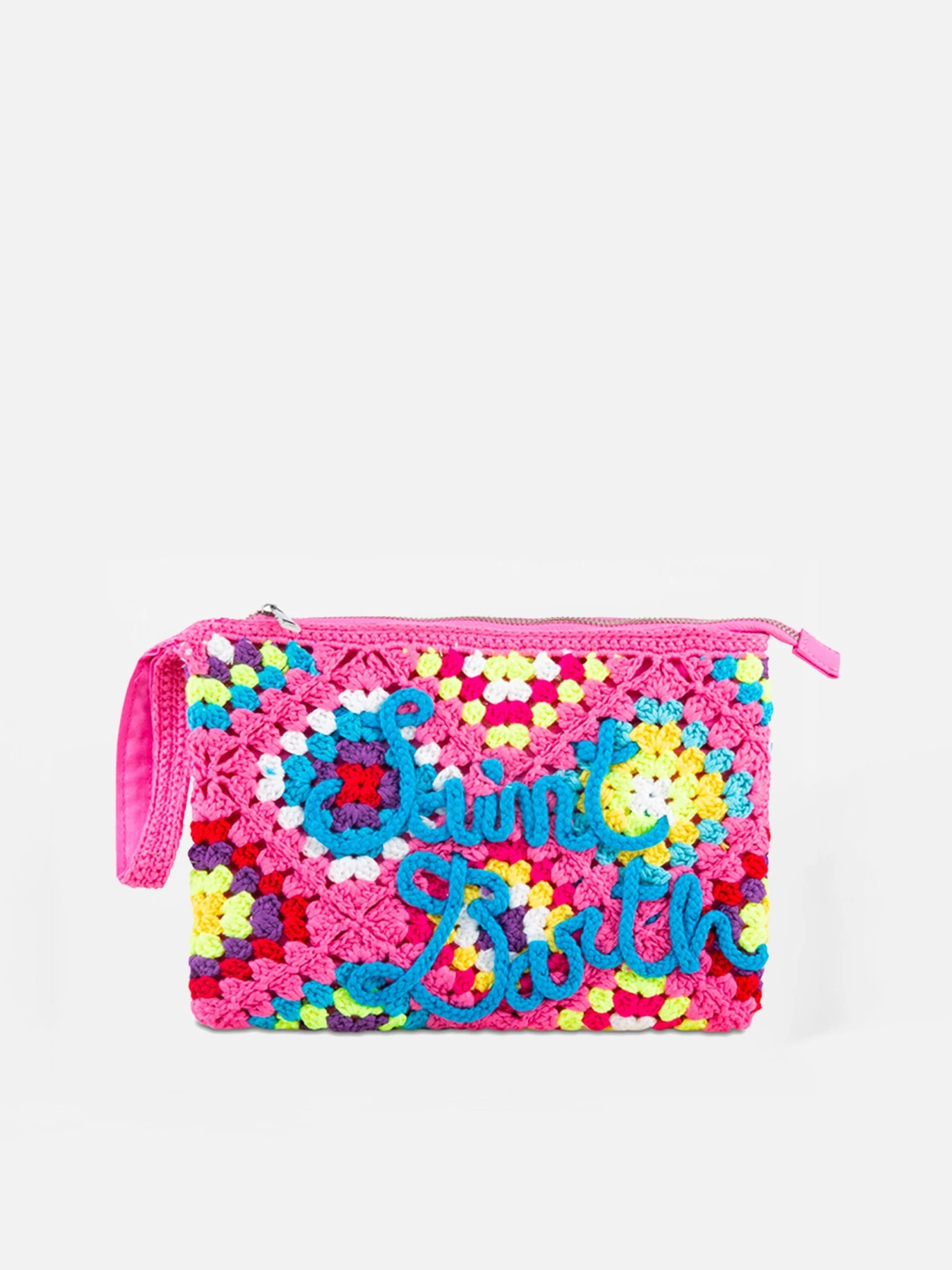 MC2 Saint Barth Parisienne Pink Crochet Pouch Bag With Saint Barth Embroidery 3 MC2 Saint Barth Parisienne Pink Crochet Pouch Bag With Saint Barth Embroidery